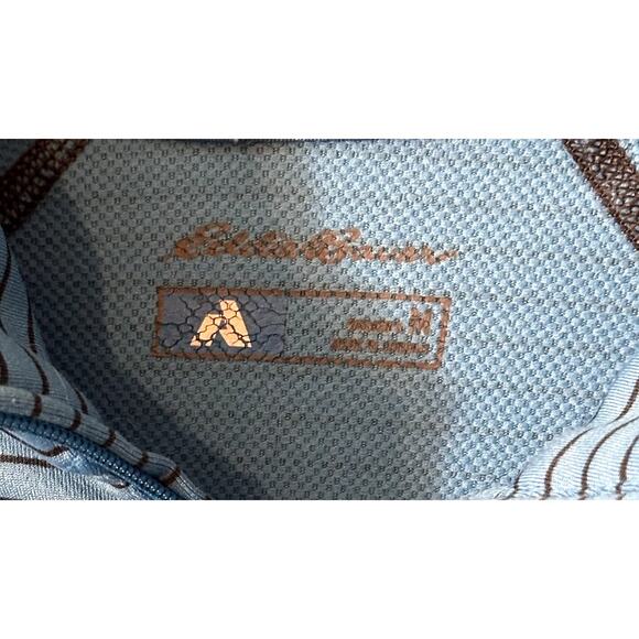 Eddie Bauer Free Heat Pro Quarter Zip Blue Gray Striped Medium Thumb Holes - Picture 4 of 9